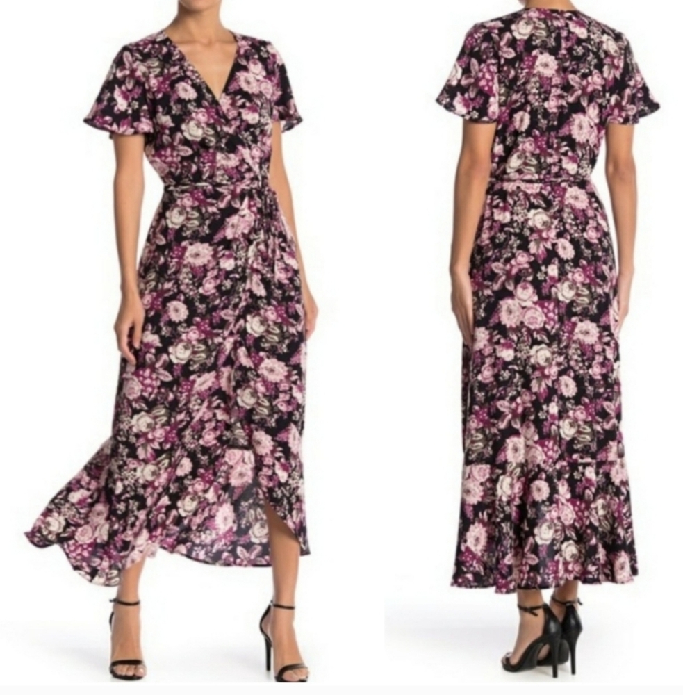 NWT Free Press Floral Dress Wrap Small Vneck Ruffle